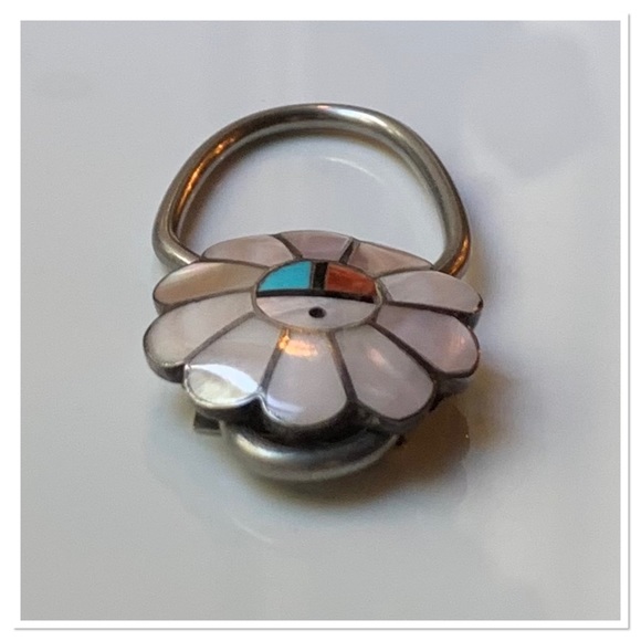 Vintage Bennett Pat Pending C-31 Zuni Sunface Keychain Mother Of Pearl Blue - Picture 3 of 8